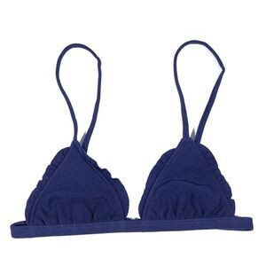 BEACH RIOT Navy Shirred Traingle Bikini Top Boho Navy Blue Ruffle Womens Small